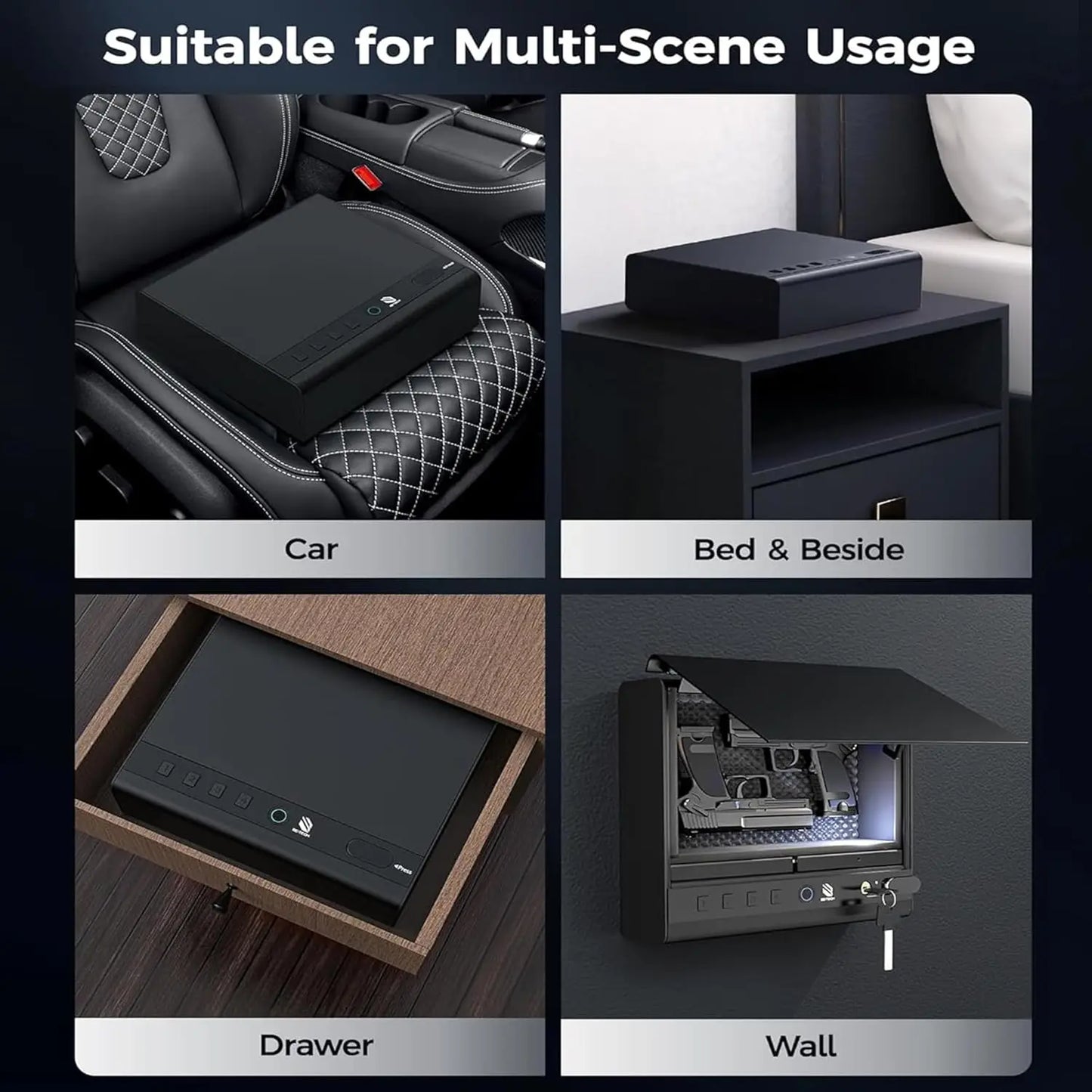 Biometric Gun Safe for Handgun, Quick Access Fingerprint Pistol Safe with Steel Lock Box and Cable Sponge for Home or Car