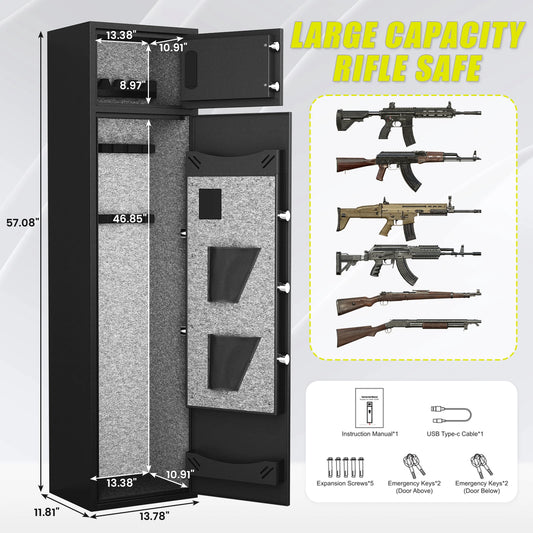 kavey 2 In 1 Gun Safes,4-5 Digital Rifle safe with Adjustable Gun Racks & Pistol Holder, Double Storage Gun Cabinet