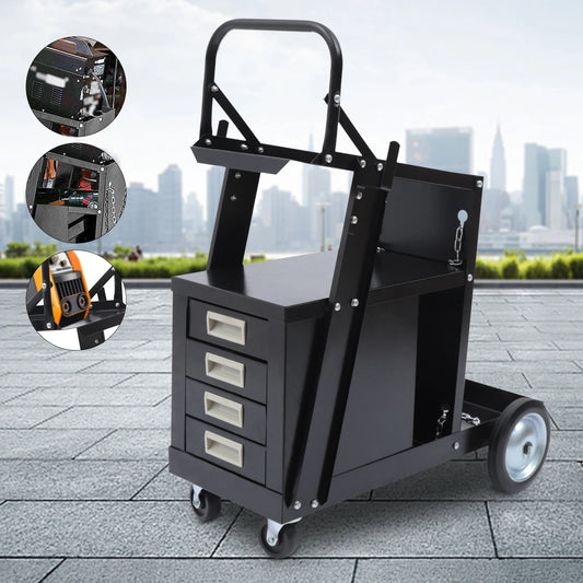 Rolling Welding Cart with 4 Drawers Wheels and Tank Storage for Welder and Plasma Cutter for Transporting and Storing Most Welde