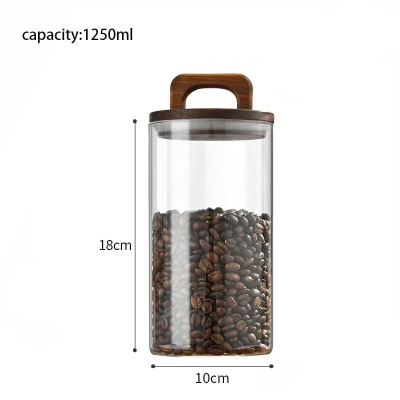 Clear Glass Jar with Bamboo Lid Airtight Canister Food Storage Container for Loose Tea Coffee Bean Sugar Salt Kitchen Organizer