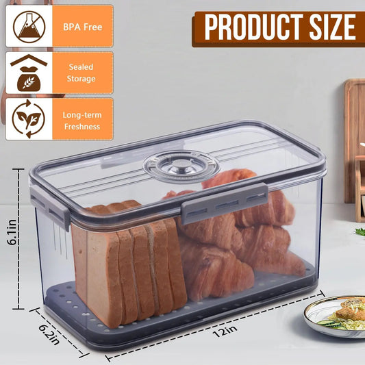 Airtight Bread Storage Container with Time Dial, Large Capacity for Homemade Bread, Toast, Bagels, Grey