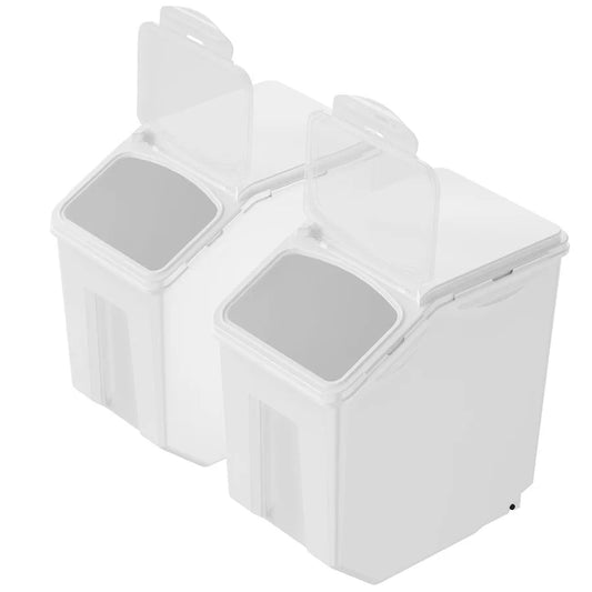2 x 15L Pet Food Storage Bin with Measuring Cups PP Material Airtight Kitchen Rice Cereal Flour Container with Casters White