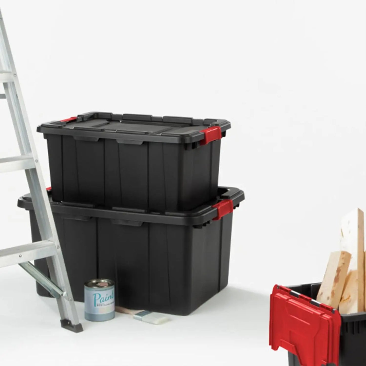 6-Pack Heavy-Duty Plastic Storage Bins with Lids, 15 Gallon Black Organizing Containers for Home and Office