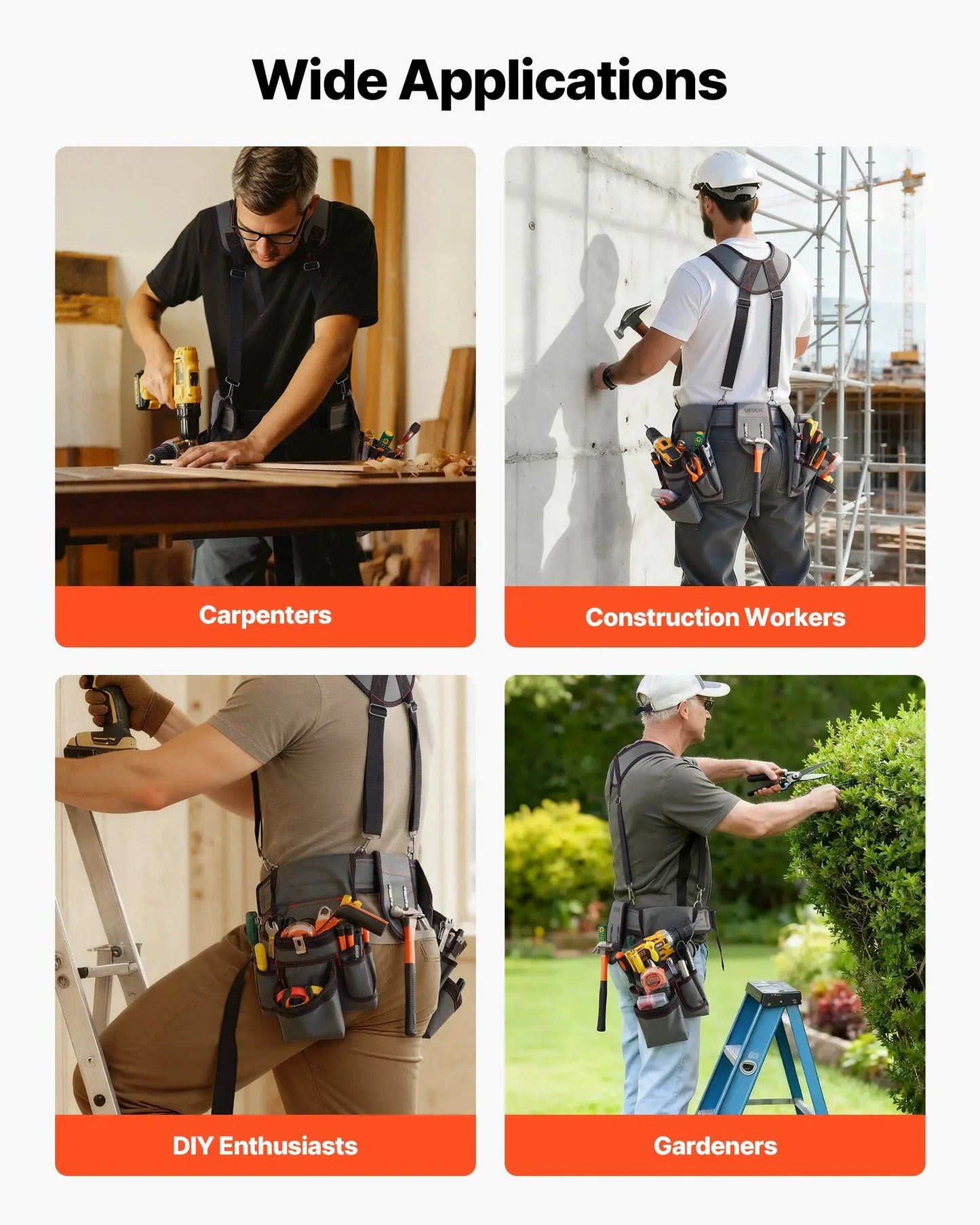 Tool Belt, 22 Pockets Tool Pouch with Suspenders for Men, Heavy Duty Adjustable Utility Belt Bag Suspenders for Electrician,