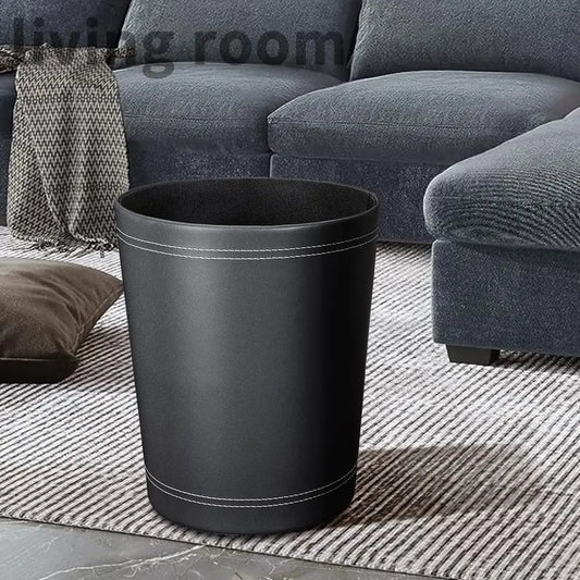 Pack Black Round PU Leather Wastebasket, Trash Basket, Garbage Can Container Bins for Bathrooms