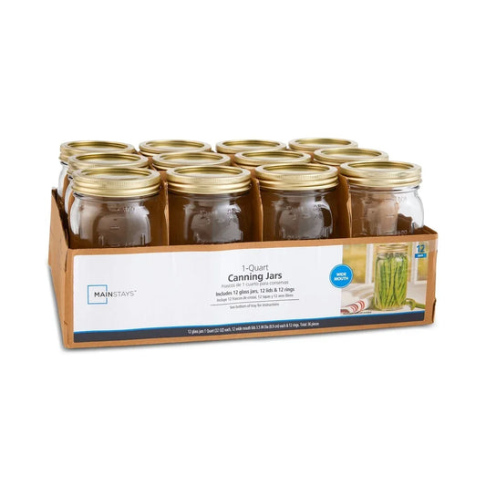 32oz Clear Glass Canning Jars with Airtight Seal Set of 12 Wide Mouth Jars Metal Lids Food Storage Preserving Jams Pickles