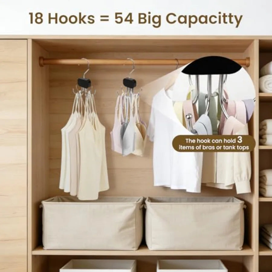 3 Pack Tank Top Hanger for Closet Organization, Metal Plastic, Black, 360 Rotating Foldable, Space-Saving Bra and Belt Organize