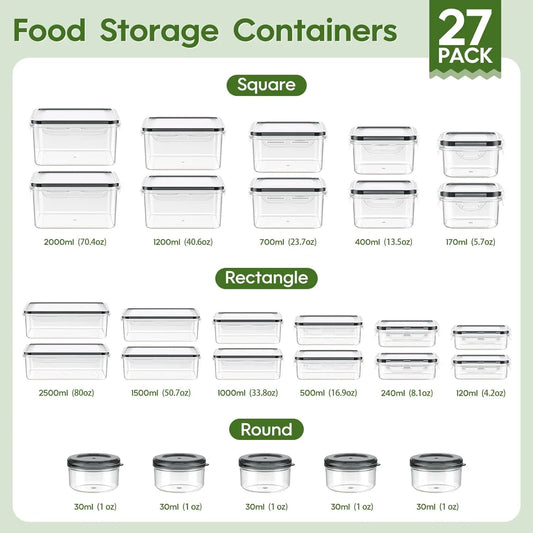 54-Piece Food Storage Containers Set with Lids, BPA-Free, Leak-Proof, Reusable for Kitchen Organization