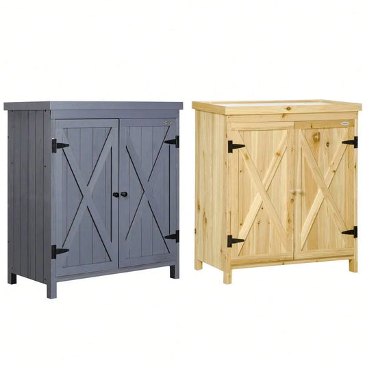 Garden Storage Cabinet Outdoor Tool Shed with Top and Two Shelves