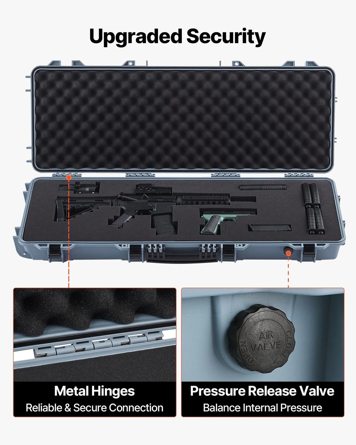 Hard Rifle Case, Lockable Rifle Case with Pre-cut Foams, 42 in Movable Gun Storage with Wheels, IP67 Waterproof & Dustproof