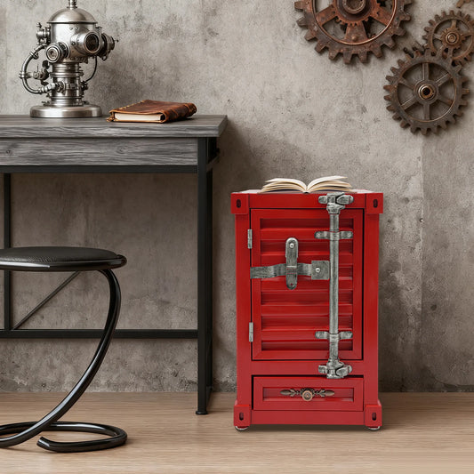 Industrial Style Side Table, Password Lock Container, Multi Storage End Table with Drawer 12.6x12.6 Inch for Home Office