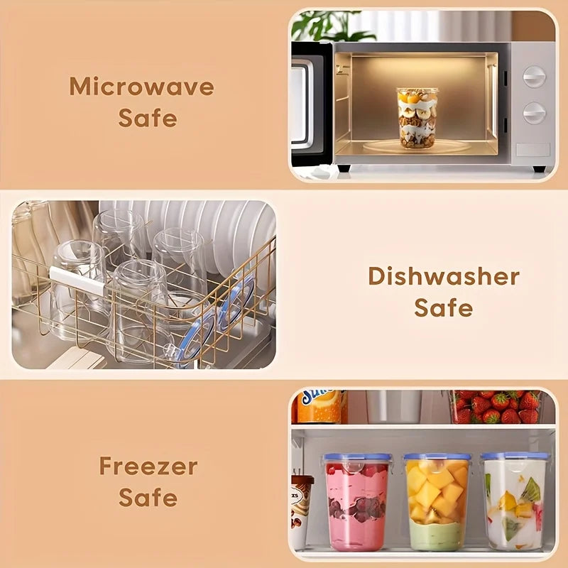 4pcs Microwave-safe Oat Containers 28Oz with Sealing Ring Reusable Storage Jar for Yogurt Fruit Salad Great for Breakfast Snacks