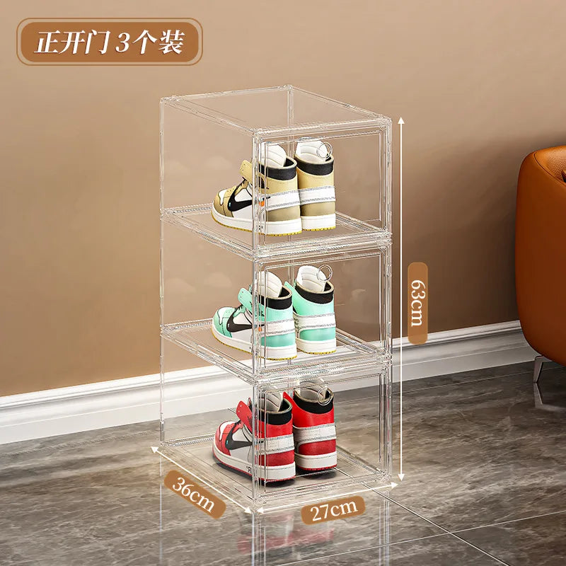 New Thickened Transparent Acrylic Shoe Box With Magnetic Flip Cover Dustproof Storage Box Multi-Layer Stackable Combinatio