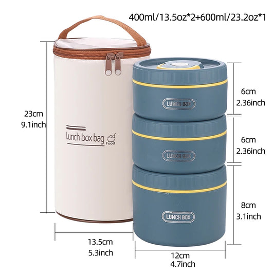 Portable Insulated Food Lunch Container Set with Thermal Lunch Box 3 Separate Stackable Lunch Container for Adult Kids