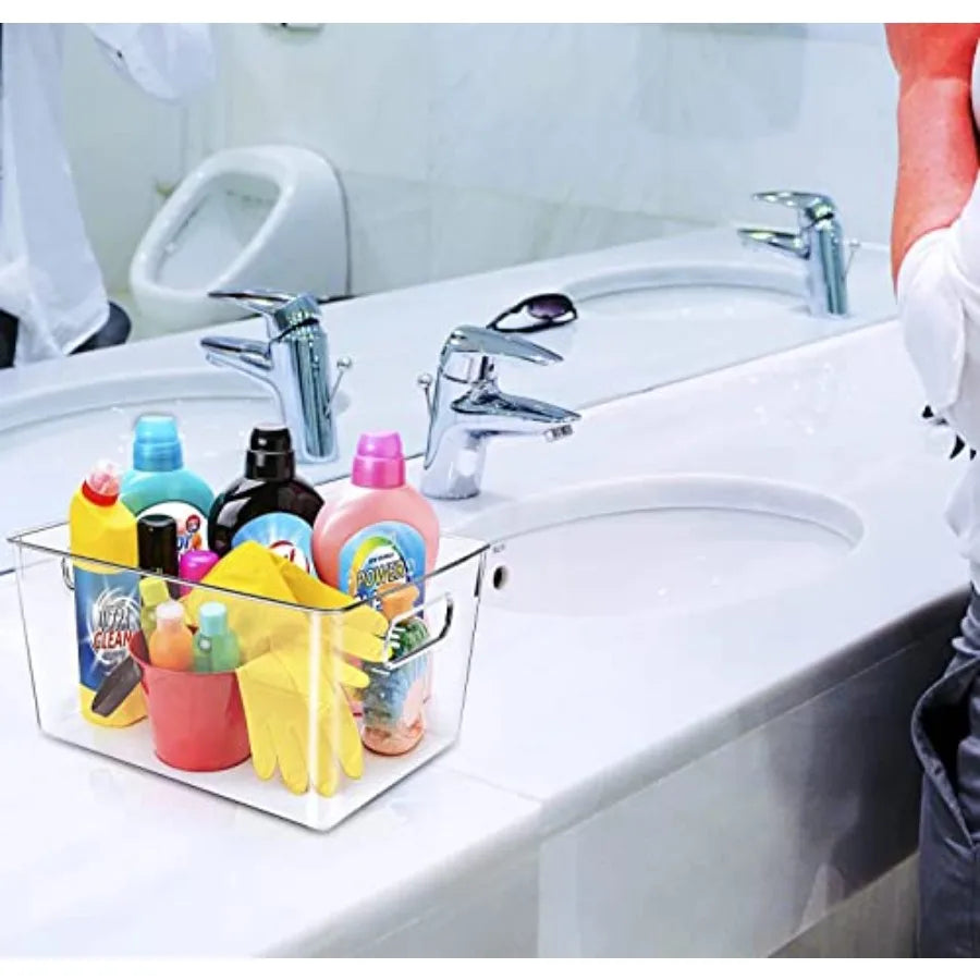 Clear Plastic Storage Bins for Kitchen Pantry Fridge Freezer Bathroom Medicine Cabinet Organizer Containers Transparent Color D