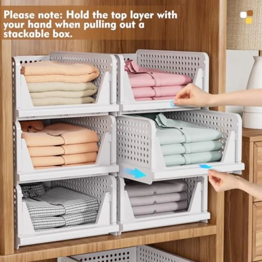 Stackable Closet Organizer Box, Multifunctional and Foldable Closet Storage Basket for Bathroom Kitchen Laundry Room Wardrobe S