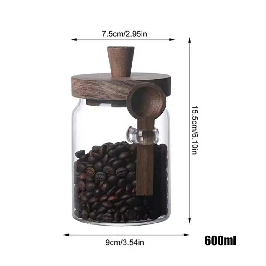 Glass Food Storage Containers with Wooden Lids and Scoop Glass Sealed Jar Airtight Food Storage Jar for Sugar Coffee Bean Candy