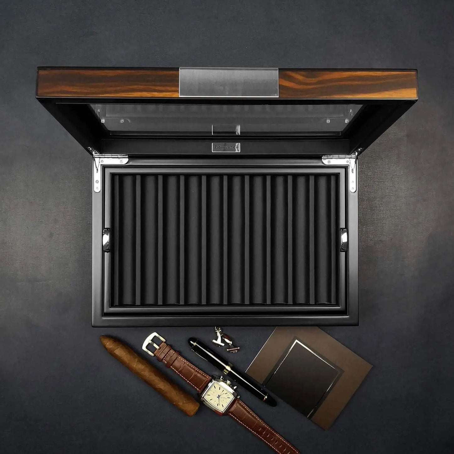 Ebony Wood Pen Display Case with Glass Window, Holds 20 Fountain Pens, Luxury Organizer for Collectors