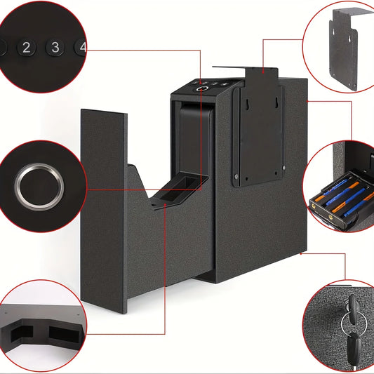 Biometric Slider Handgun Gun Safe for Nightstand, Desk, Bed Side,Truck - Auto Sliding Door Fingerprint Hand Gun Safe for Pistol