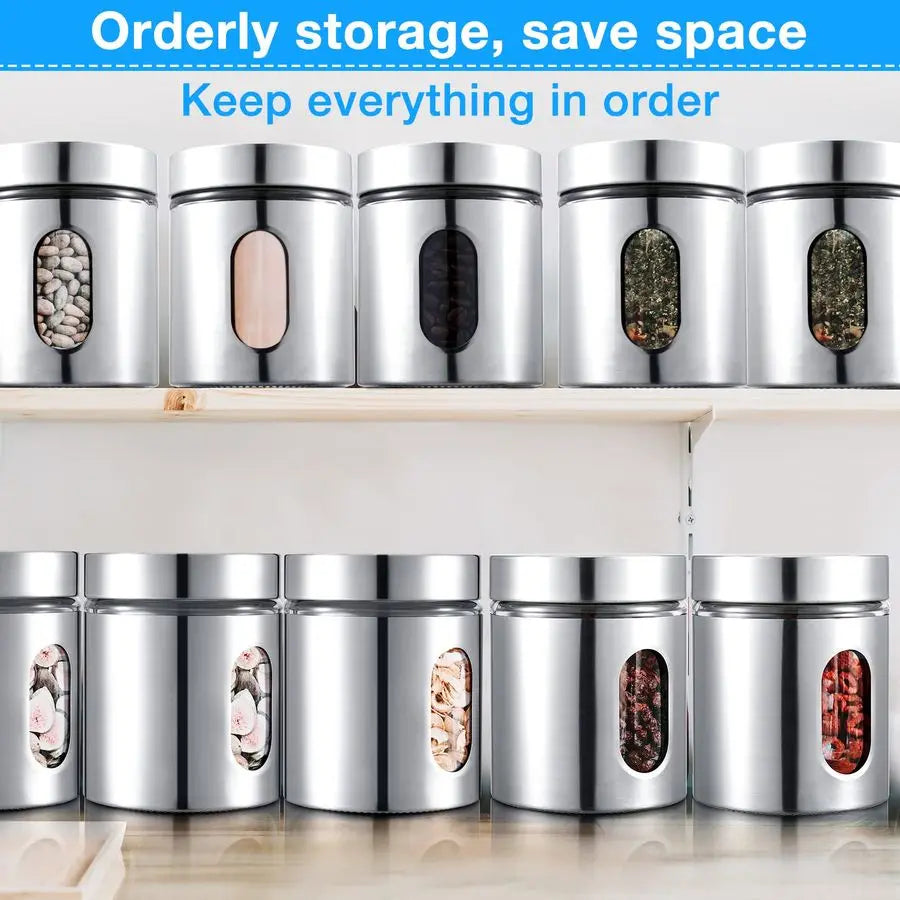 6 Pack Kitchen Canisters Set Airtight Coffee Sugar Tea Candy Storage Jars with Window Glass Stainless Steel Containers with Lids