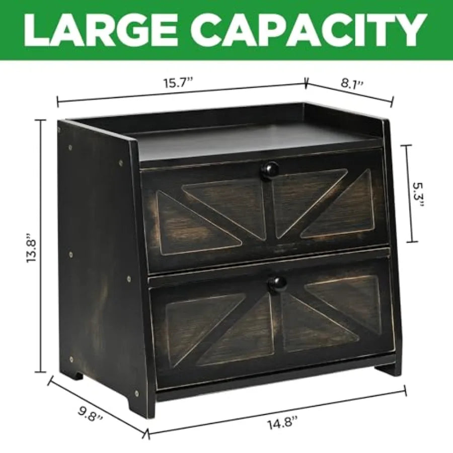 Ollieroo Vintage Double Layer Bread Box for Kitchen Countertop for Homemade Bread Large