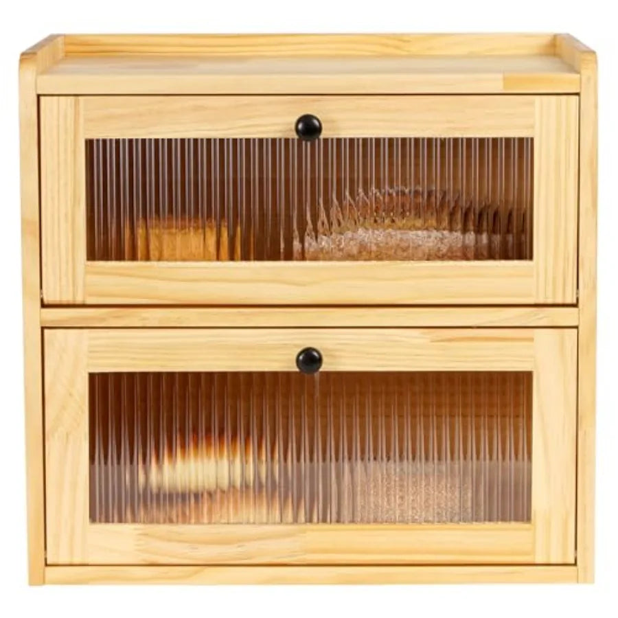 Bread Box for Kitchen Countertop Wooden Bread Storage Container