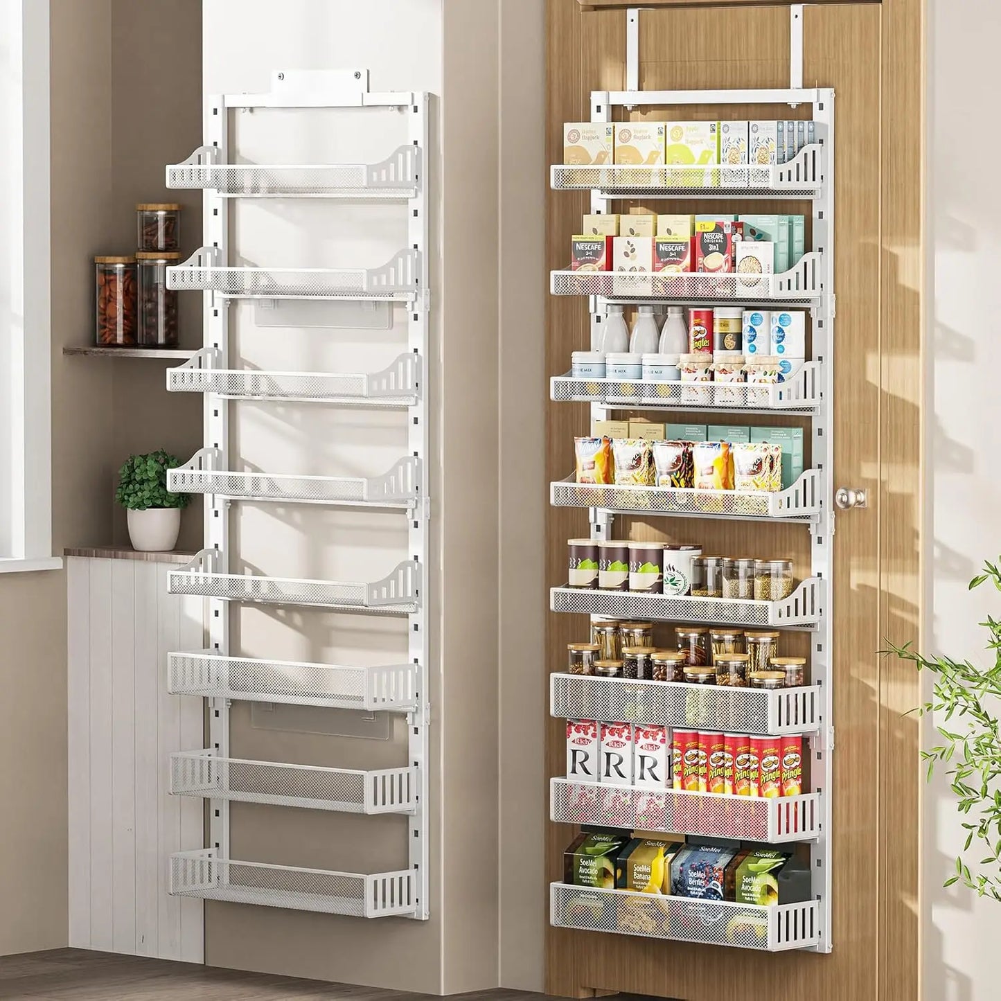 8-Tier Over the Door Pantry Organizer, Large Metal Door Spice Rack with Adjustable Basket, 2 in 1 Wall Mount or Hanging Heavy