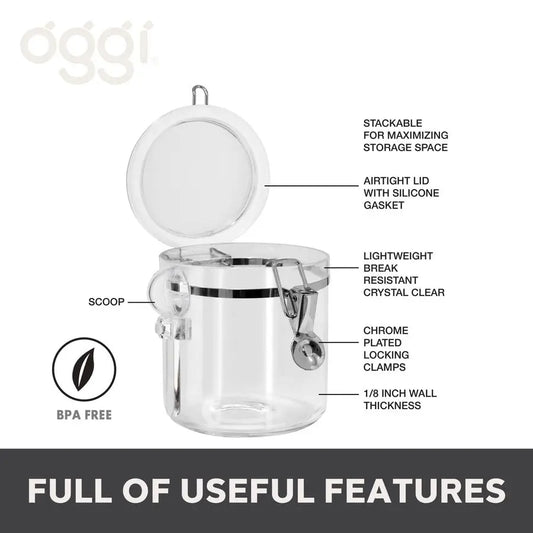 4pc Clear Canister Set with Clamp Lids and Spoons Airtight Food Storage Containers, Ideal for Kitchen and Pantry Storage