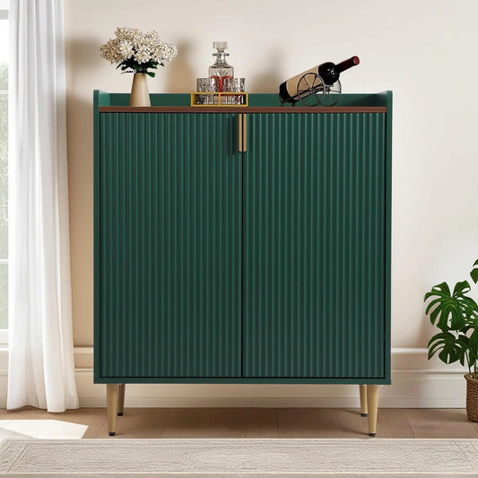 Green Coffee Bar Cabinet, 37" Buffet Cabinet with Fluted Texture Liquor Cabinet with Wine Racks for Home Living, Customized