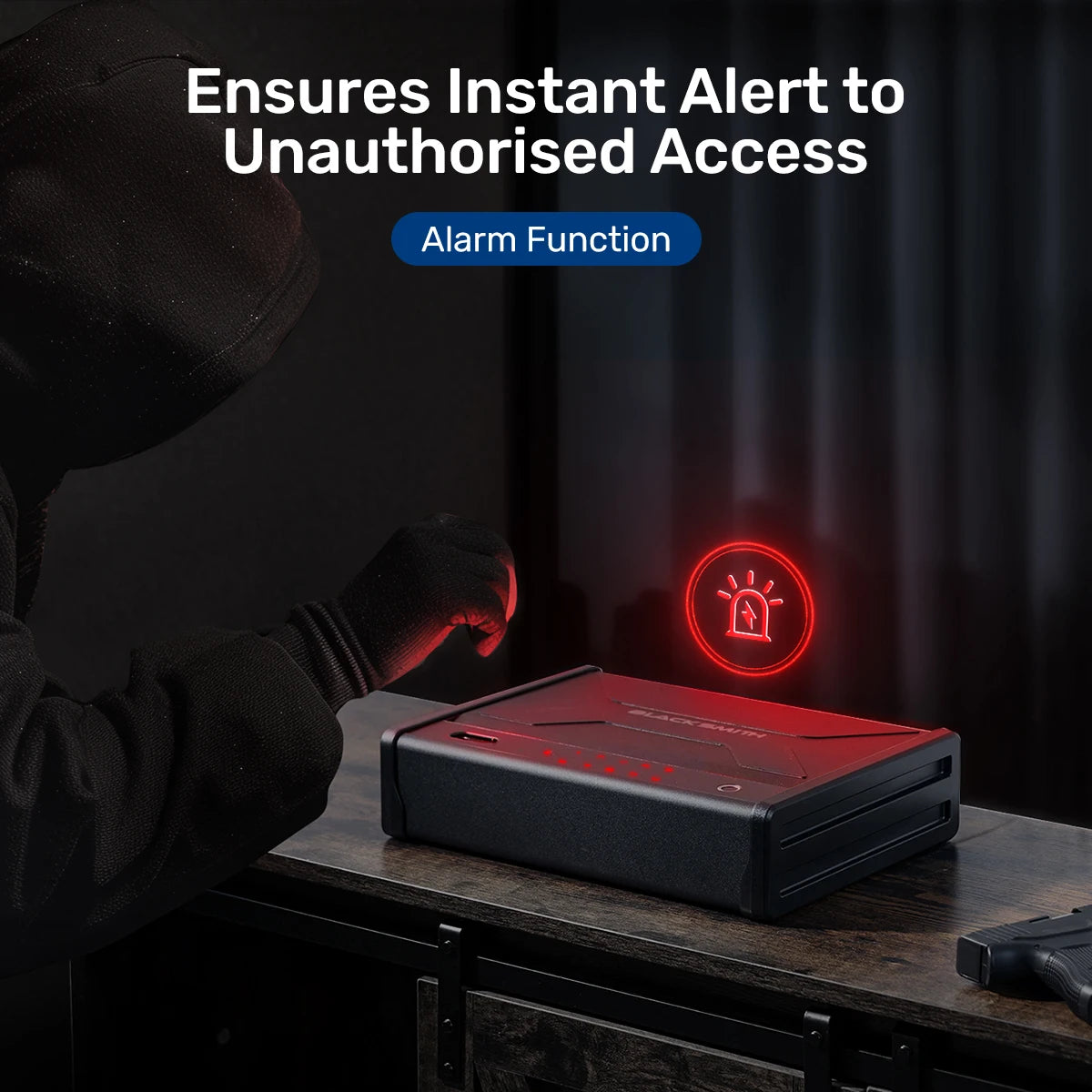 Blacksmith Biometric Pistol Safe Gun Locker Box w/ APP Control and Fingerprint 5-Quick Access Handgun Safe for 2 Pistols