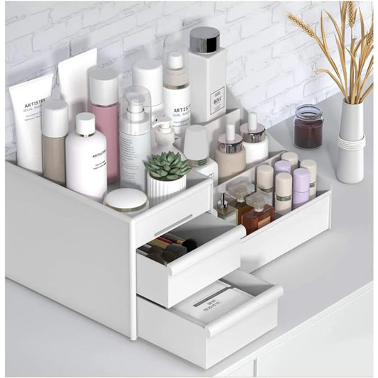 Large White Cosmetic Storage Box: Multi-Compartment Organizer for Makeup, Skincare, Jewelry, Brushes & Nail Polish