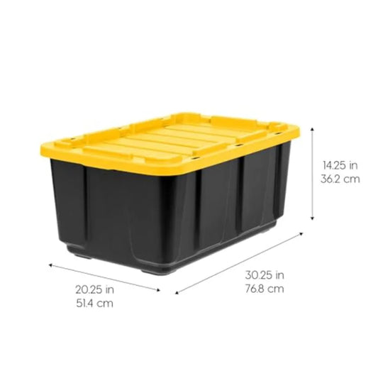 4-Pack 27 Gallon Storage Bins with Lids Made in USA Heavy Duty Plastic Tote Containers for Truckbed Tool Box Organization Large