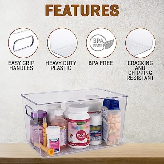 Clear Plastic Storage Bins for Kitchen Pantry Fridge Freezer Bathroom Medicine Cabinet Organizer Containers Transparent Color D