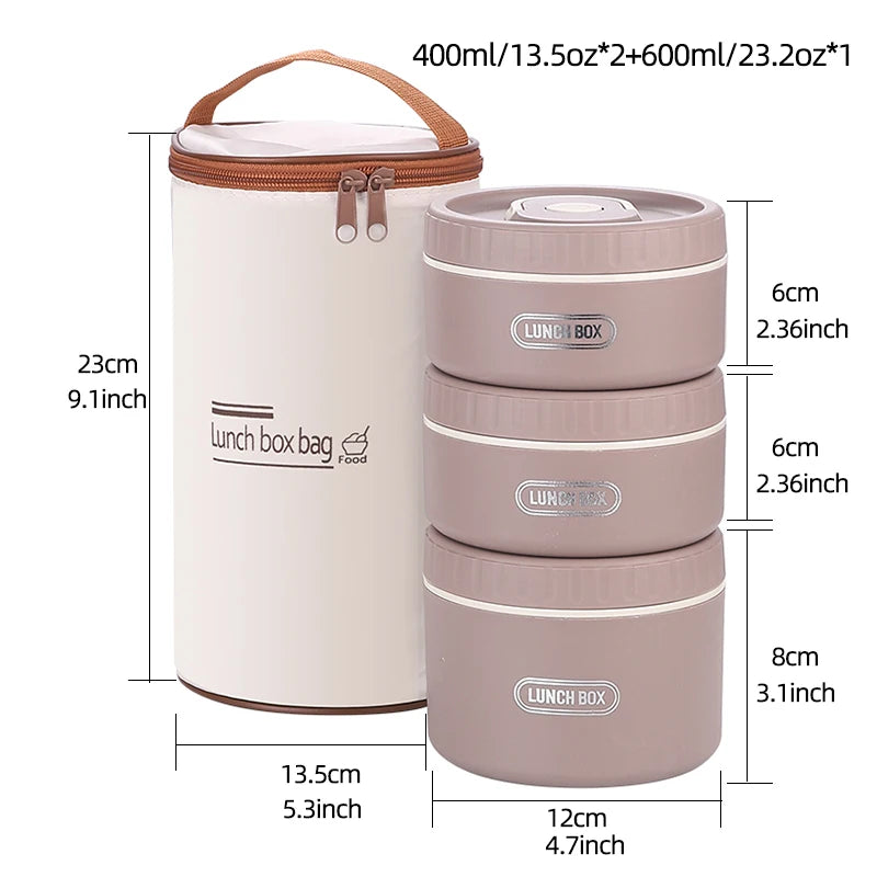 Portable Insulated Food Lunch Container Set with Thermal Lunch Box 3 Separate Stackable Lunch Container for Adult Kids