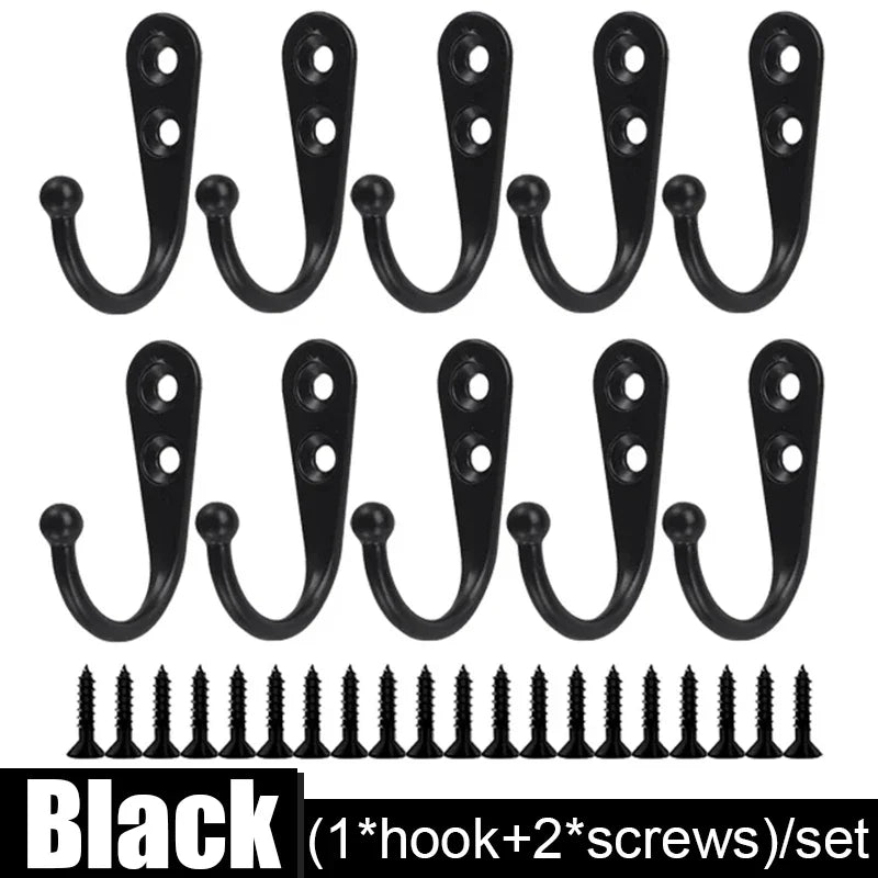 30set Alloy Hooks with Screws Wall Mounted Hanging Hangers for Coat Towel Bags Caps Hook Kitchen Bathroom Storage Rack Holders