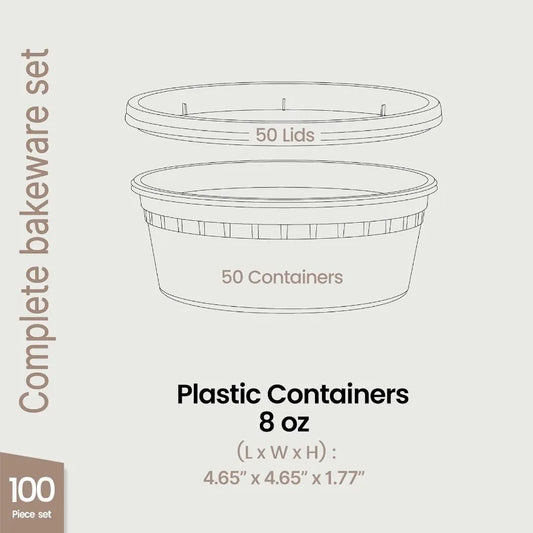 Bakken Plastic Deli Containers with Lids 8oz 100 Pack Leak-Proof Food Storage for Soup Meal Prep Slime Stackable Freezer Microw