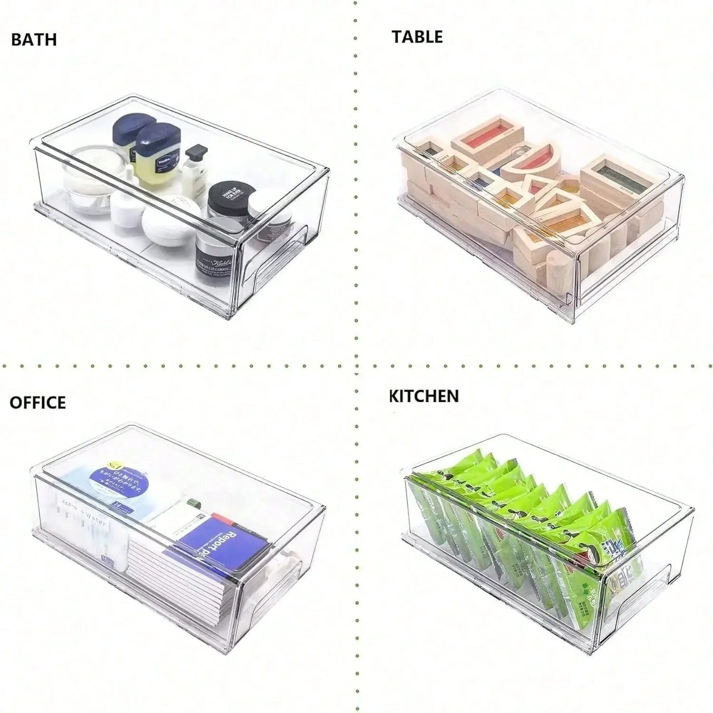 2Pack Clear Fridge Drawers PullOut Stackable Refrigerator Drawer Pantry Storage Box Plastic Food Containers for Kitchen