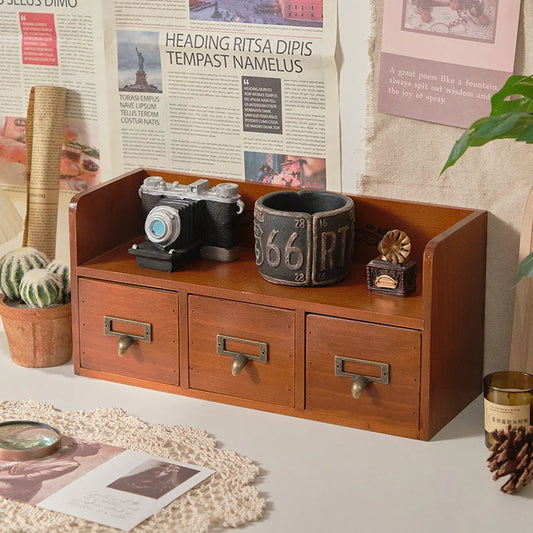 Vintage Solid Wood Desktop Organizer, Drawer Desktop Storage Organizer, Office Organizer, No Assembly Required