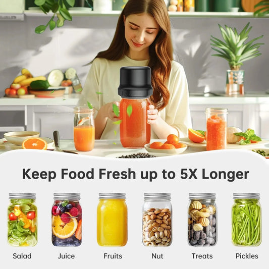 Electric Mason Jar Vacuum Sealer kit for Food Storage, with Regular and Wide Mouth Mason Jar Lids, Black