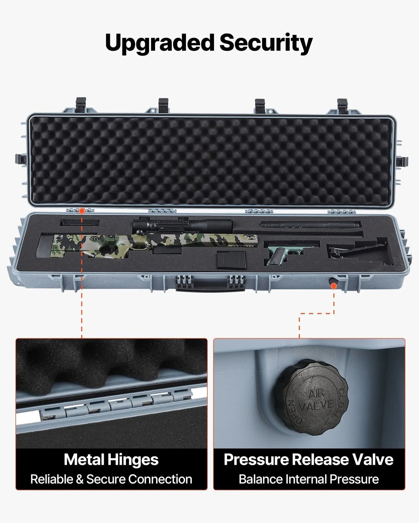 Hard Rifle Case, Lockable Rifle Case with Pre-cut Foams, 50 in Movable Gun Storage with Wheels, IP67 Waterproof & Dustproof