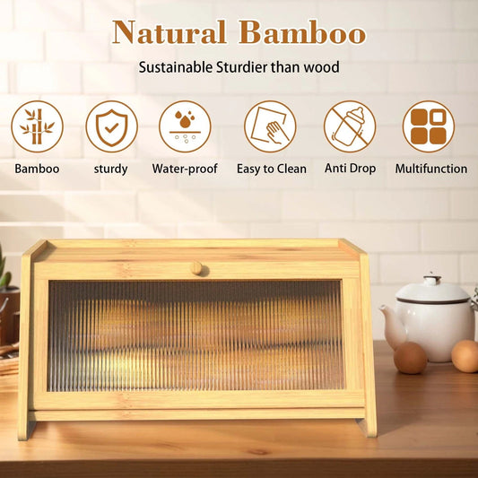 Bamboo Bread Box Airtight, Farmhouse Corner Bread Storage Container for Kitchen Countertop, Toast Holder, Rustic Home Decor