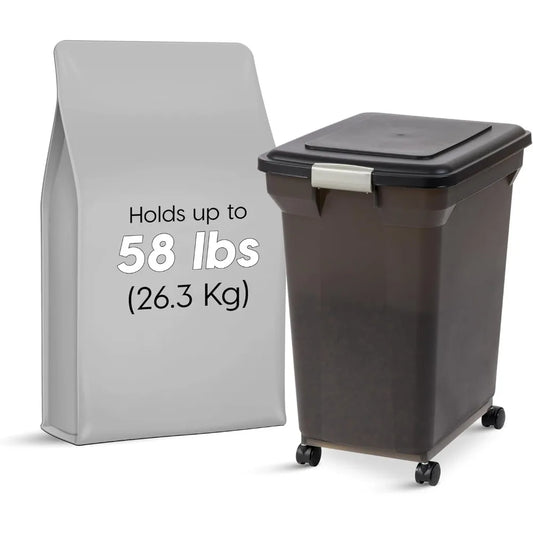 Airtight Dog Food Storage Container, Up to 58 lbs, Attachable Wheels,, Keep Fresh, Easy Mobility,