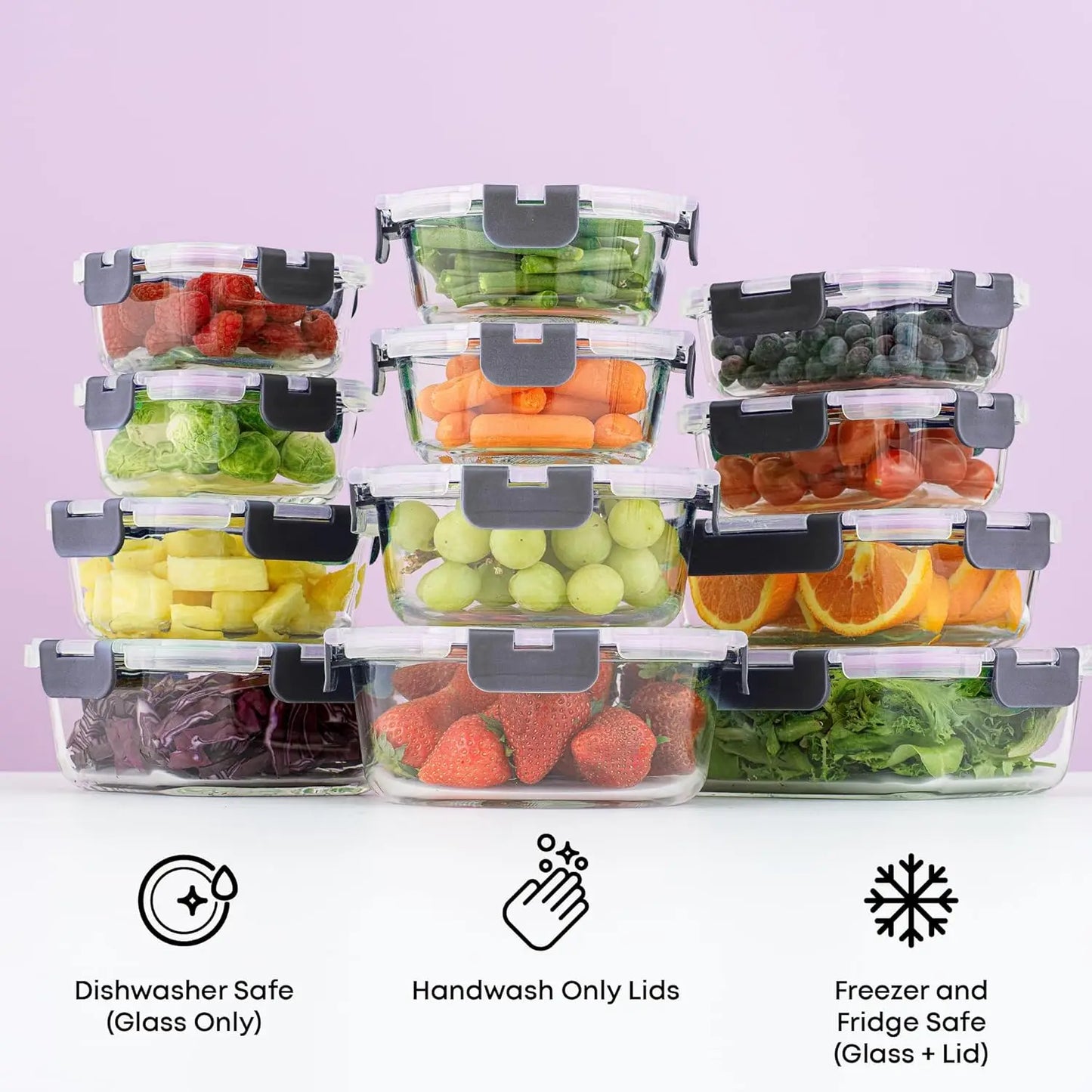 24pc Borosilicate Glass Food Storage Containers with Lids | Airtight Freezer Safe for Pantry Kitchen Meal Prep Lunch