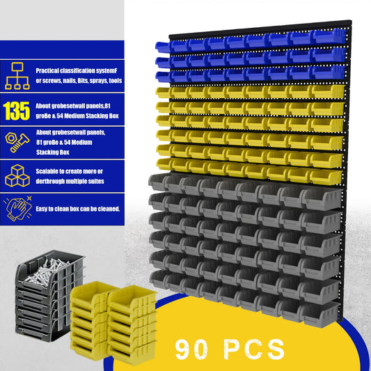 45/90/135pcs Wall-Mounted Tool Organizer System with Storage Bins & Holders - Durable DIY Garage & Workshop Rack for Screws, Nut