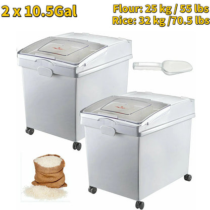 SucceBuy 6.6Gal-21Gal Kitchen Ingredient Storage Bin W/ Wheel & Scoop for Commercial Home Storing Rice Flour Corn Soybean