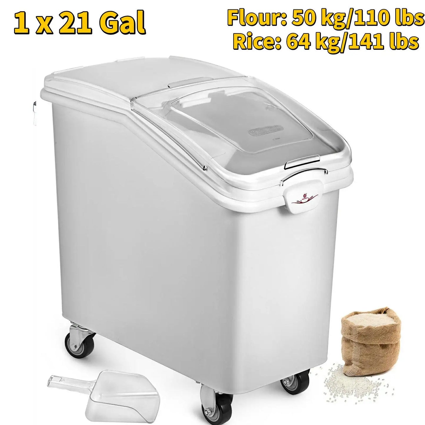 SucceBuy 6.6Gal-21Gal Kitchen Ingredient Storage Bin W/ Wheel & Scoop for Commercial Home Storing Rice Flour Corn Soybean