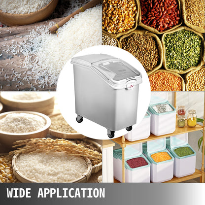 SucceBuy 6.6Gal-21Gal Kitchen Ingredient Storage Bin W/ Wheel & Scoop for Commercial Home Storing Rice Flour Corn Soybean