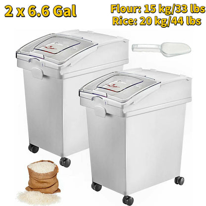 SucceBuy 6.6Gal-21Gal Kitchen Ingredient Storage Bin W/ Wheel & Scoop for Commercial Home Storing Rice Flour Corn Soybean