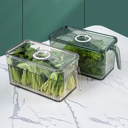 BPA-Free Sealed Refrigerator Container, Kitchen Produce Storage Box with Drain Basket & Date Timer,