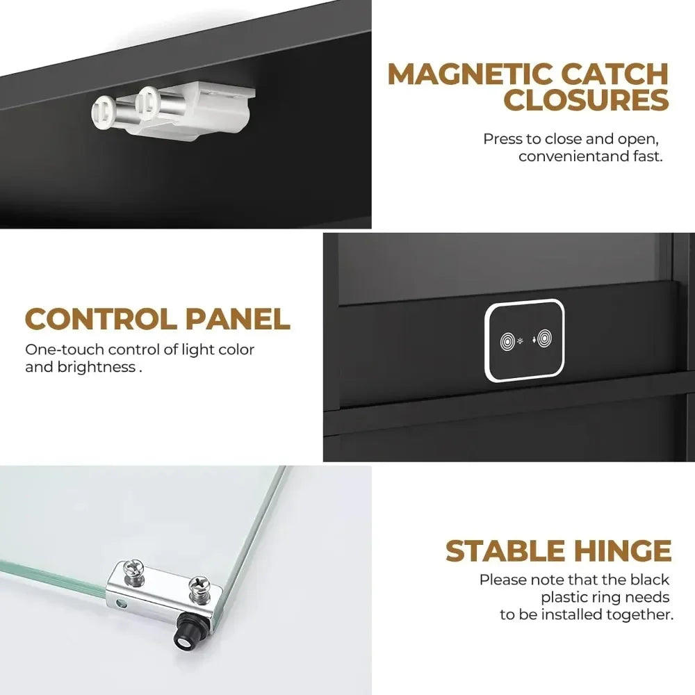 Display Cabinet with Glass Door, Four-layer Cabinet of Curiosities, Glass Display Cabinet with Human Body Sensor